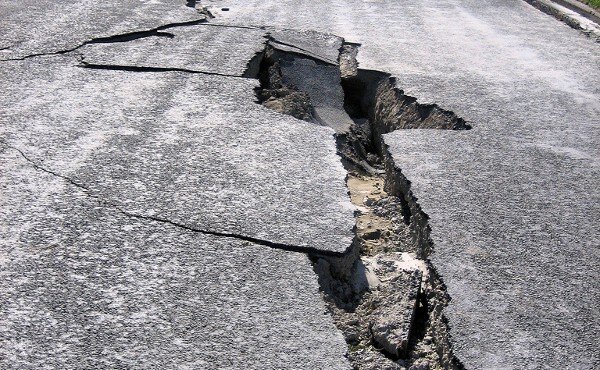 Earthquake damage to a road