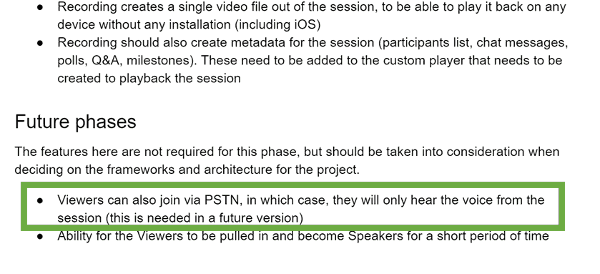 WebRTC feature requirements example